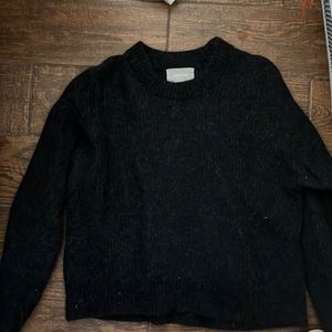 LANE Alpaca Wool Crew  Ribbed Sweater Heathered Black Gray Large